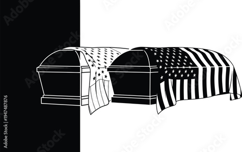 Casket with american flag and draped coffin Vector