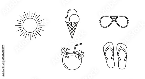 Summer vacation icons for travel and leisure concepts