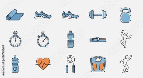 Fitness icons for healthy lifestyle and exercise routine