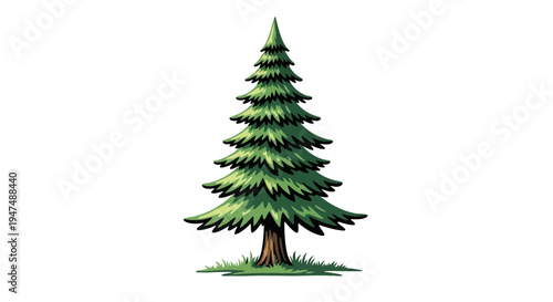 Vibrant pine tree standing tall in lush green landscape