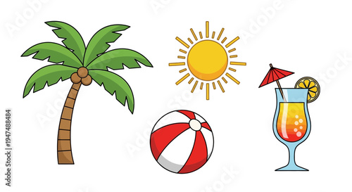 Vibrant beach symbols for summer fun and relaxation
