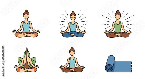 Woman practicing yoga in various serene poses for mindfulness