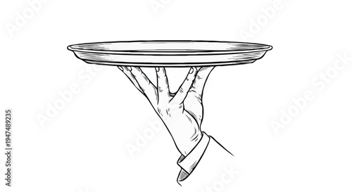 Hand of a Waiter Carrying an Empty Serving Tray Illustration