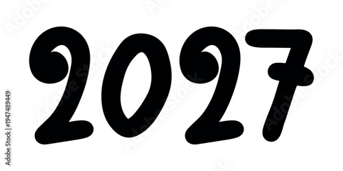 Hand drawn happy New Year doodle 2027 numbers Single element for calendar, card, banner, flyer, web, poster, design, decor
