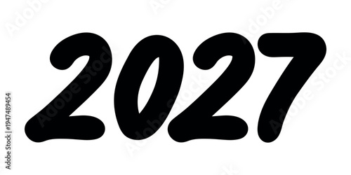 Hand drawn happy New Year doodle 2027 numbers Single element for calendar, card, banner, flyer, web, poster, design, decor
