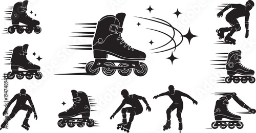Roller Skating Silhouettes in Motion Graphics Style