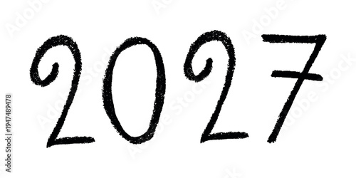 Hand drawn happy New Year doodle 2027 numbers Single element for calendar, card, banner, flyer, web, poster, design, decor