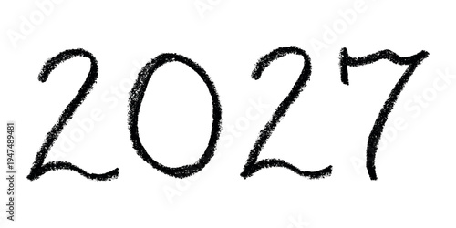 Hand drawn happy New Year doodle 2027 numbers Single element for calendar, card, banner, flyer, web, poster, design, decor