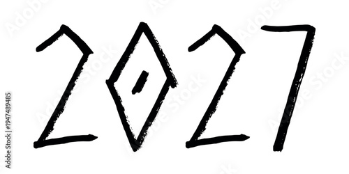 Hand drawn happy New Year doodle 2027 numbers Single element for calendar, card, banner, flyer, web, poster, design, decor