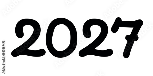 Hand drawn happy New Year doodle 2027 numbers Single element for calendar, card, banner, flyer, web, poster, design, decor