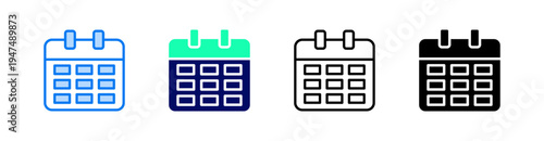 Calendar Multiple Style Icon Set Vector 