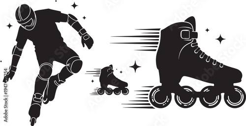 Man Skating with Inline Skates Silhouette Illustration
