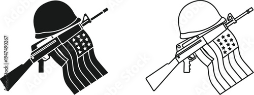 American flag helmet rifle patriotic symbol Vector