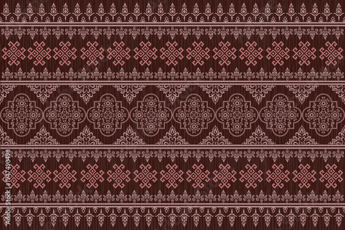 Foto Vintage Southeast Asian Embroidery Style Vector Pattern with Horizontal Borders