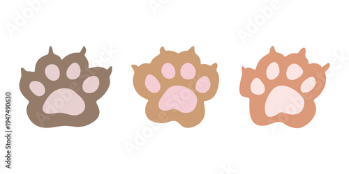 Set of hand drawn cute cat's paw Cat, dog, animal, pet, puppy, bear, wolf, tiger paw clipart in doodle style For print, web, design, decor, greeting cards, children's prints