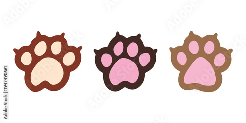 Set of hand drawn cute cat's paw Cat, dog, animal, pet, puppy, bear, wolf, tiger paw clipart in doodle style For print, web, design, decor, greeting cards, children's prints