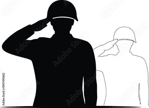 Soldier saluting silhouette military Vector