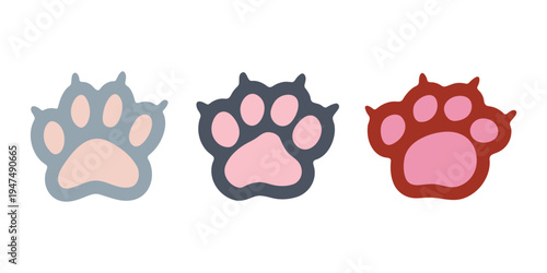 Set of hand drawn cute cat's paw Cat, dog, animal, pet, puppy, bear, wolf, tiger paw clipart in doodle style For print, web, design, decor, greeting cards, children's prints