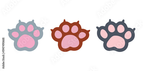 Set of hand drawn cute cat's paw Cat, dog, animal, pet, puppy, bear, wolf, tiger paw clipart in doodle style For print, web, design, decor, greeting cards, children's prints