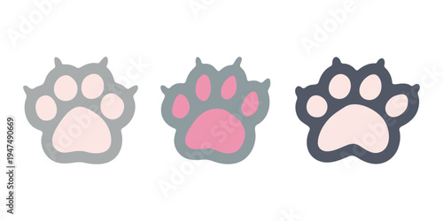 Set of hand drawn cute cat's paw Cat, dog, animal, pet, puppy, bear, wolf, tiger paw clipart in doodle style For print, web, design, decor, greeting cards, children's prints
