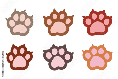 Set of hand drawn cute cat's paw Cat, dog, animal, pet, puppy, bear, wolf, tiger paw clipart in doodle style For print, web, design, decor, greeting cards, children's prints