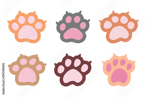 Set of hand drawn cute cat's paw Cat, dog, animal, pet, puppy, bear, wolf, tiger paw clipart in doodle style For print, web, design, decor, greeting cards, children's prints