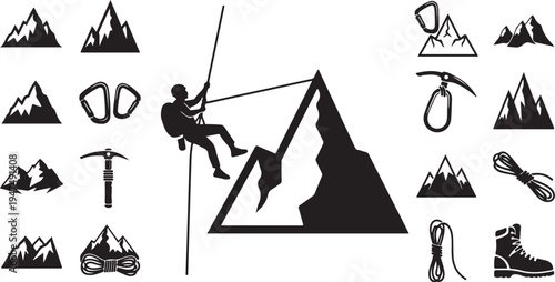 Mountain Climbing Silhouette Icon Set for Adventure