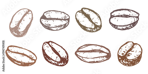 Set of hand drawn fresh roasted coffee bean Arabica robusta seed doodle Single element for design print packaging label decor