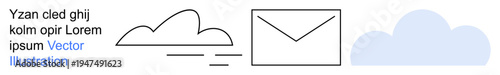Cloud computing, data storage, email communication, digital messaging, networking, technology. Minimal line art icons of a cloud and an envelope. Cloud computing and data storage concept