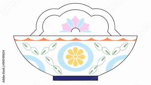 Decorative ceramic bowl features a colorful patterned design against a white background.