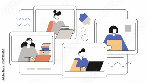 Diverse individuals collaborate remotely on a project.