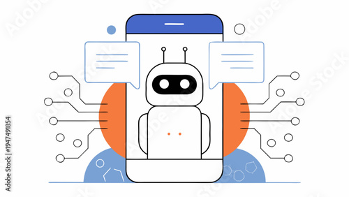 Robot chatbot communicates with users inside a mobile phone application.