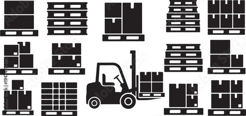 Forklift and pallet icons in black and white
