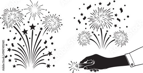 Fireworks Celebration with Hand Holding Sparkler Illustration