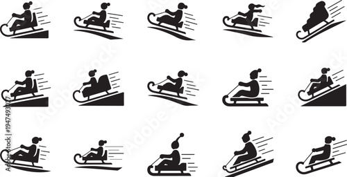 Snowmobile Rider Silhouette Patterns in Black and White