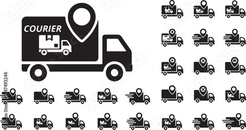 Logistics and delivery icons on white background