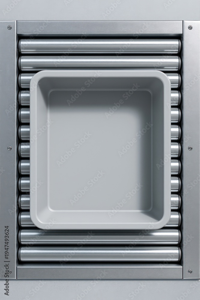 Fototapeta premium Industrial metal tray on rollers