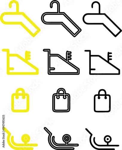 Shopping Icons Set: Hanger Cash Register Bag CartClean Line Art