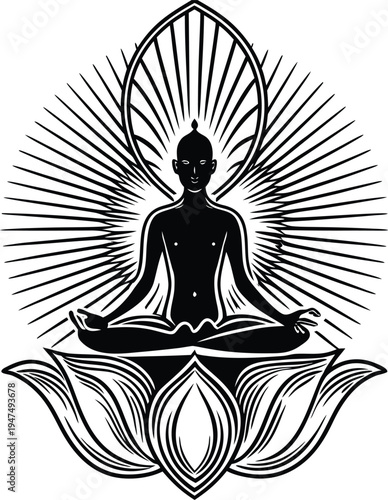 Silhouette Person Meditating Lotus Flower Aura Enlightenment Zen Spiritual