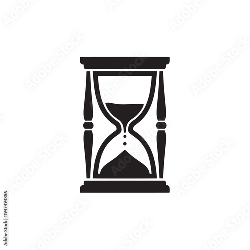 Solid Black Hourglass Icon, Simple 2D Flat Logo, Minimal Silhouette Isolated on White Background
