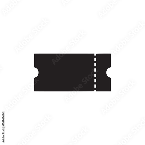 Solid Black Ticket Icon, Simple 2D Flat Logo, Clean Silhouette Isolated on White Background