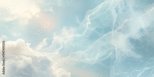 Bright blue sky with soft white fluffy clouds floating in a clear and beautiful daytime atmosphere