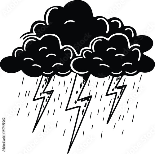 Stormy Weather with Rain and Lightning Bolts