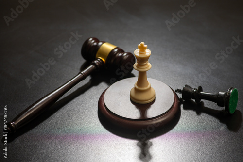 Lawyer in litigation for evidence and compliance. King in black for dominance and leadership. Jury in court for justice and verdict. Lawyer in arbitration for settlement and mediation.