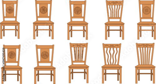 Decorative Wooden Chairs Set with Ornate Carvings and Intricate Designs for Elegant Home Interiors