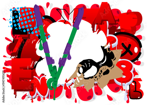 Wire cutter graffiti. Abstract modern street art decoration performed in urban painting style.