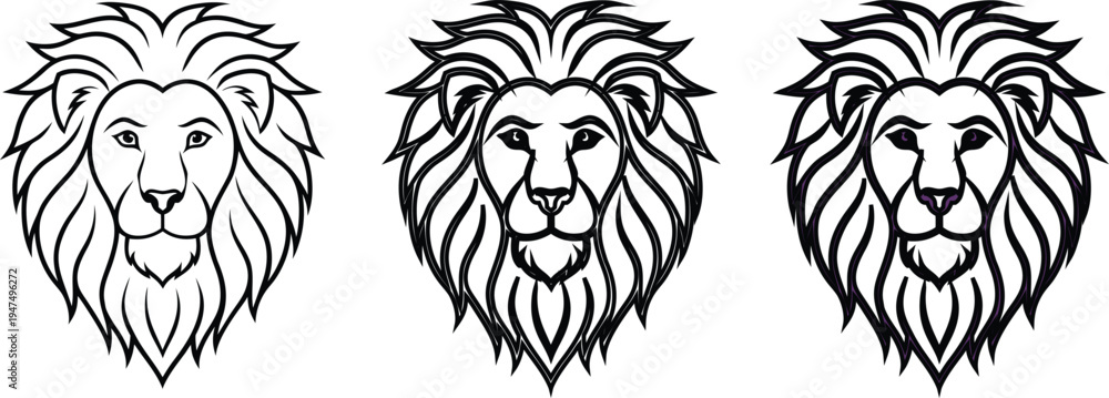 Fototapeta premium Three Lion Heads Graphic Icon Vector Illustration Simple Design