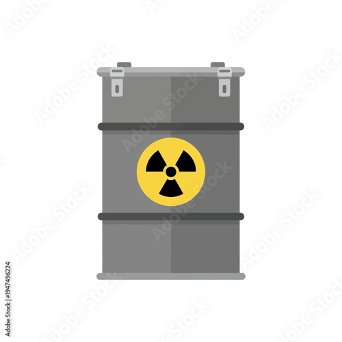 Radioactive waste barrel with warning symbol.