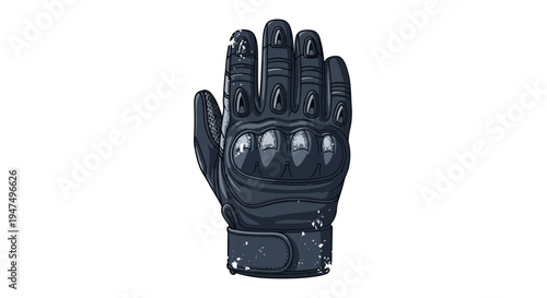 Black motorcycle glove with protective knuckles isolated on white