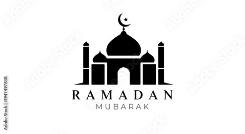 A black silhouette of a mosque with a crescent moon on top, symbolizing Ramadan Mubarak.